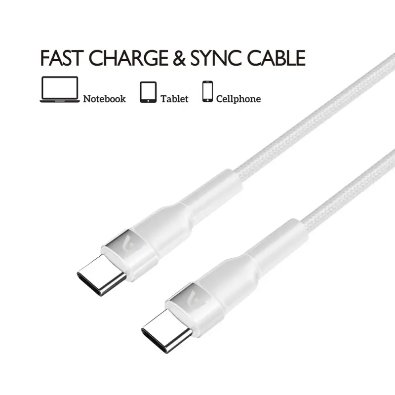 CABLE TRENZADO DE NAILON DURA SPEED DE 65W TIPO C EN AMBOS LADOS DE 1.8M BLANCO ARGCB0047